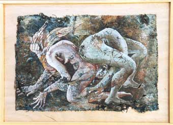 Le nœud de la chimère. Deux corps se nouent . Une femme aillés et un homme contorsionniste, dessinent un entrelacs. 